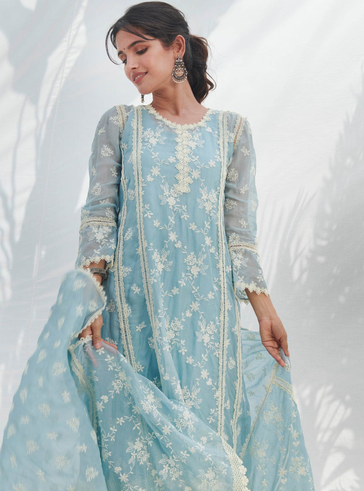 Mulmul Blue Organza Destiny Kurta