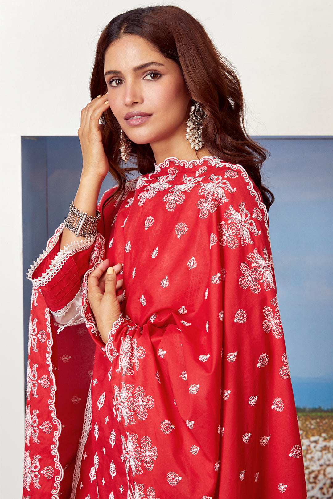 Mulmul Cotton Spica Red Dupatta