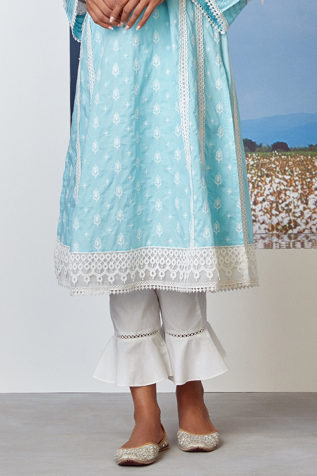 Mulmul Cotton Lake Shore Turq Kurta