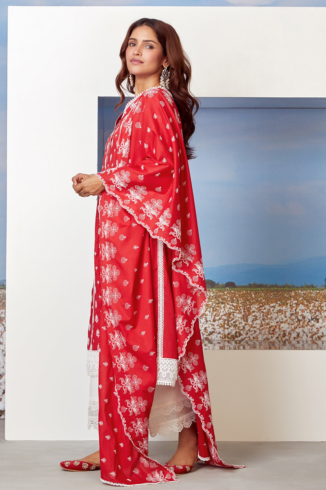 Mulmul Cotton Spica Red Dupatta