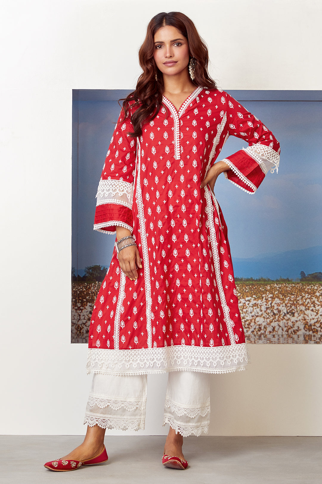 Mulmul Cotton Two Lace White Palazzo