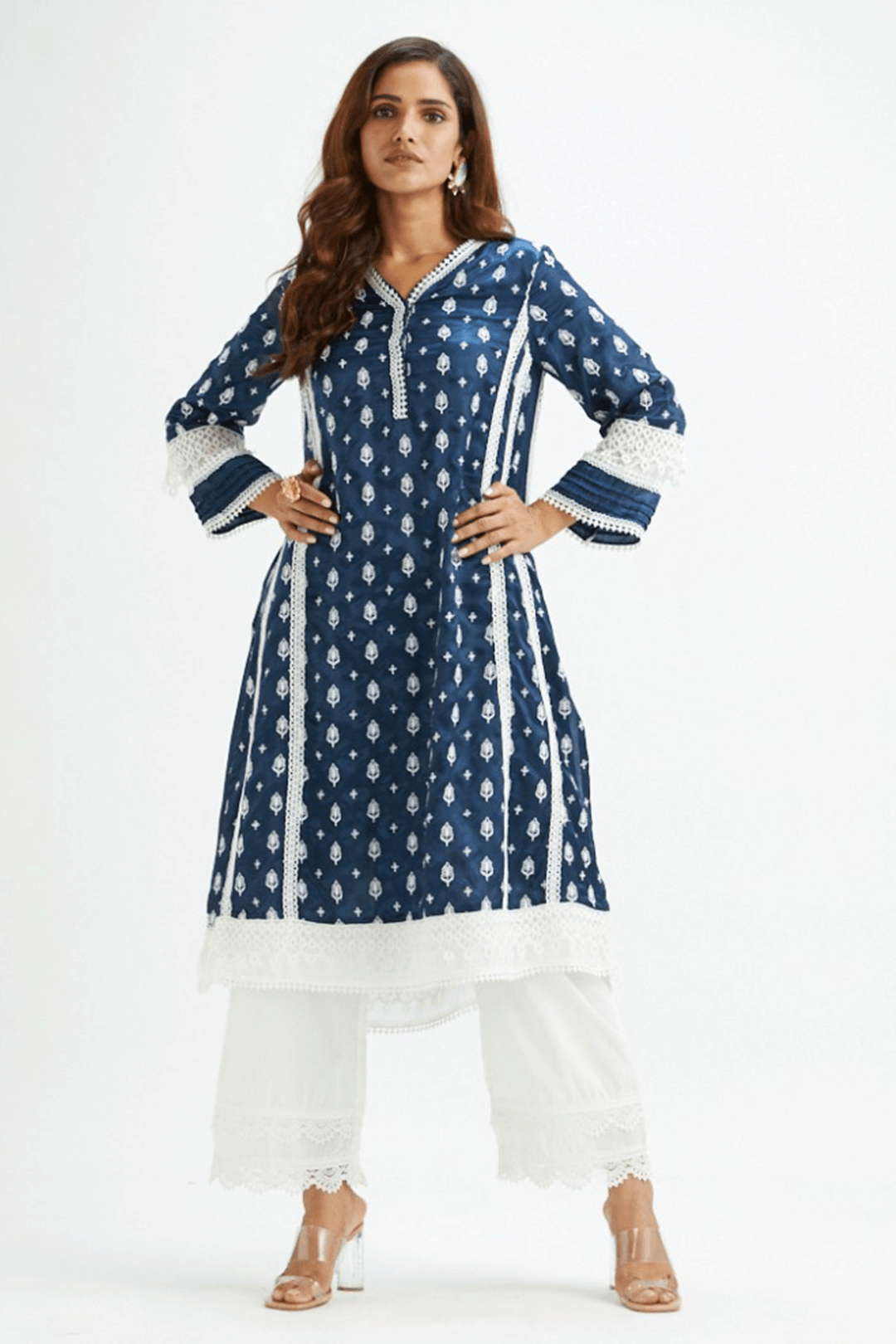 Mulmul cotton Lake Shore Navy Kurta