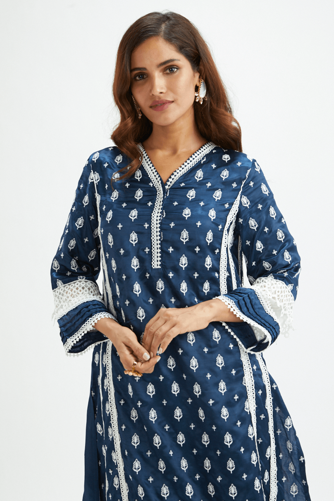 Mulmul cotton Lake Shore Navy Kurta