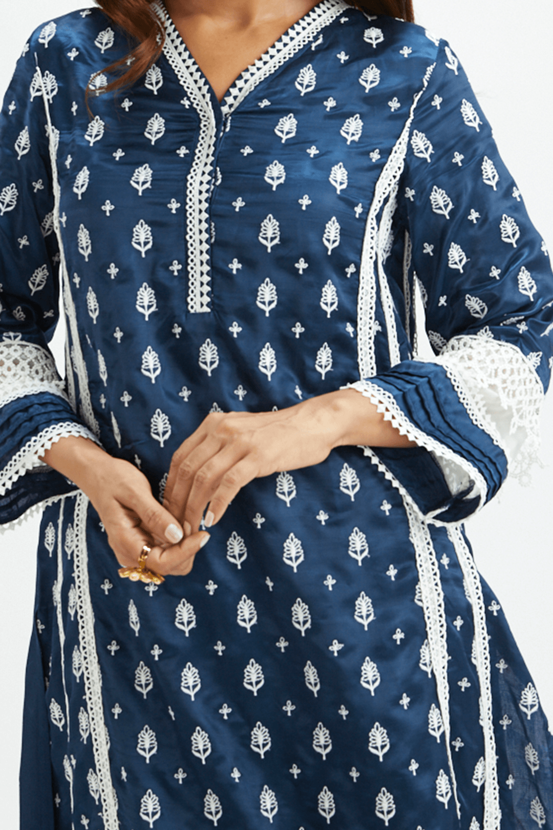 Mulmul cotton Lake Shore Navy Kurta