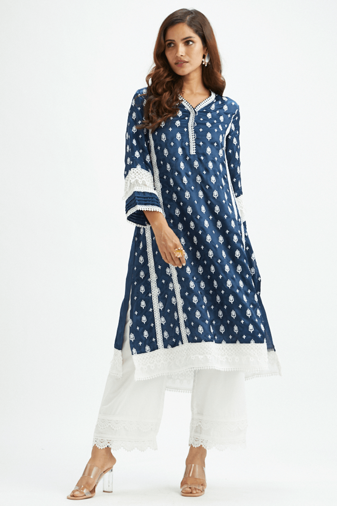 Mulmul cotton Lake Shore Navy Kurta