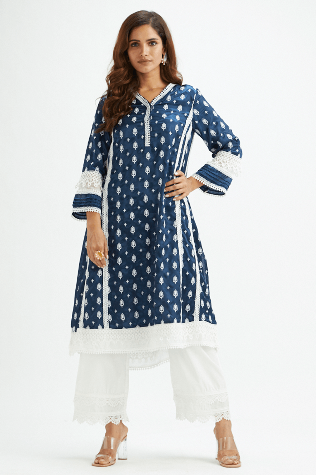 Mulmul cotton Lake Shore Navy Kurta