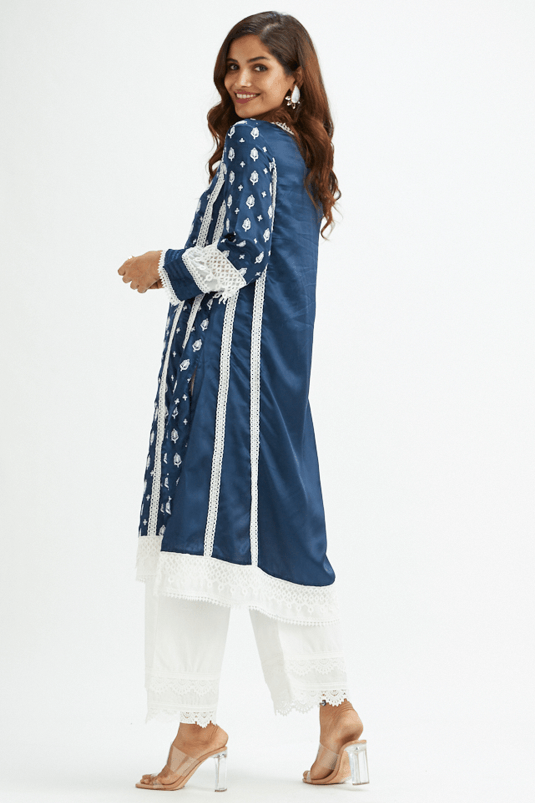 Mulmul cotton Lake Shore Navy Kurta