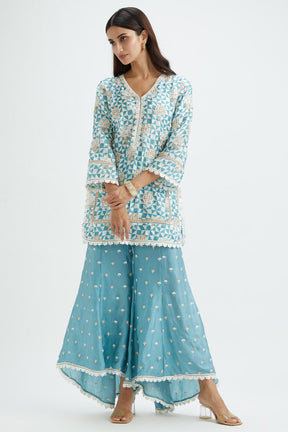 Dover Cupro Silk Teal Kurta Set