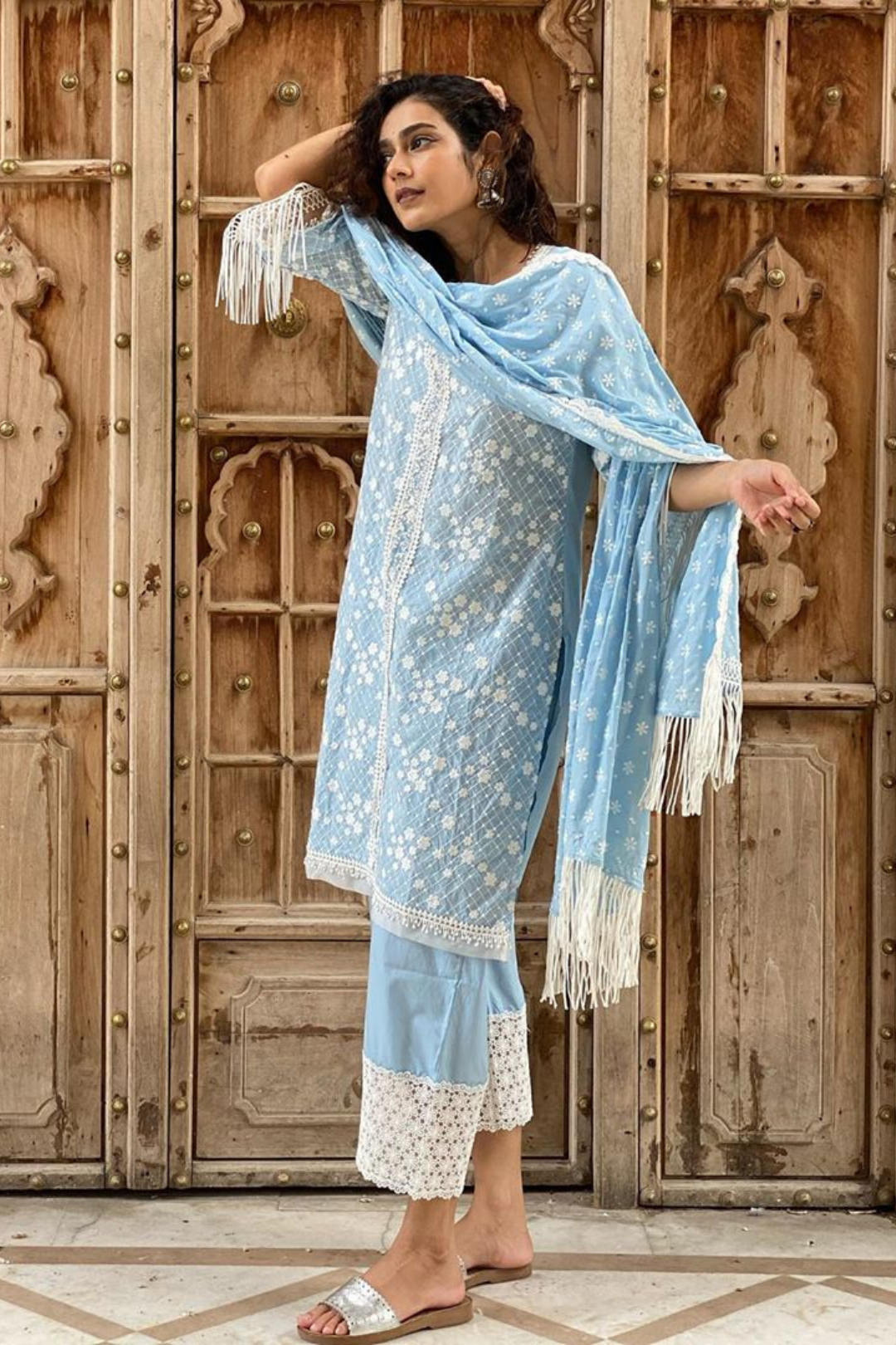 Mulmul Cotton Lina Kurta With Lina Palazzo