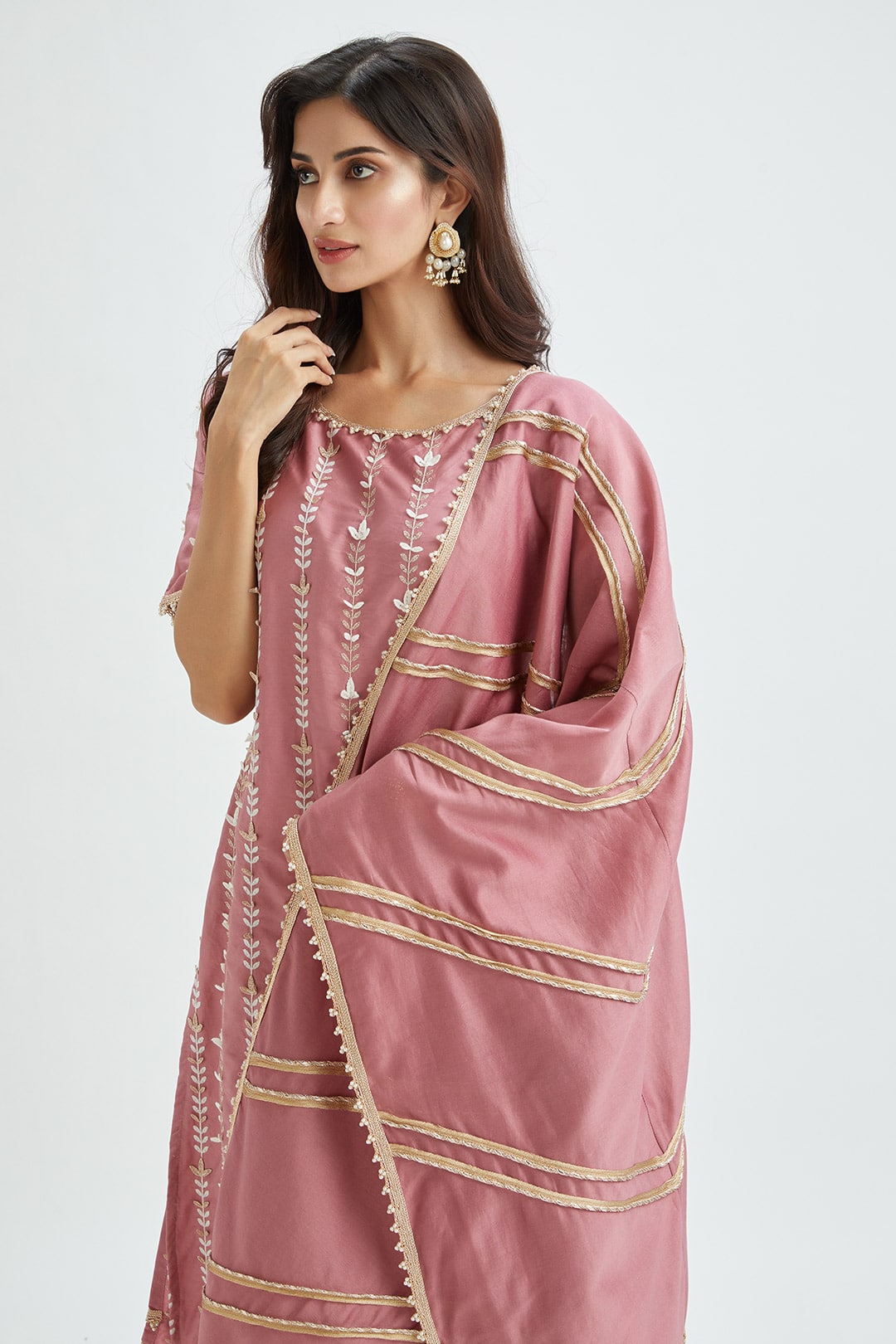 Mulmul Supima Satin Lynn Mauve Kurta With Lynn Mauve Pant