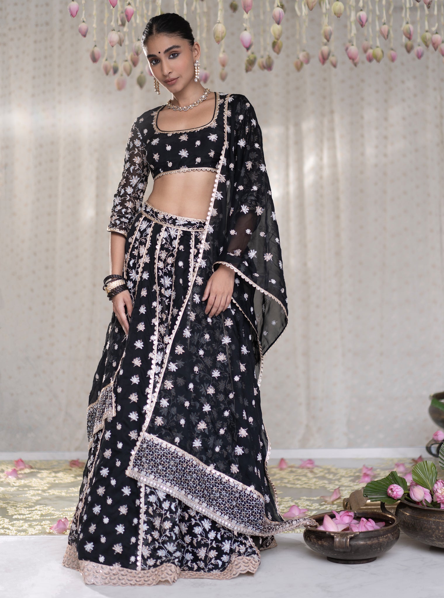 Mulmul Organza Madhvi Black Lehenga