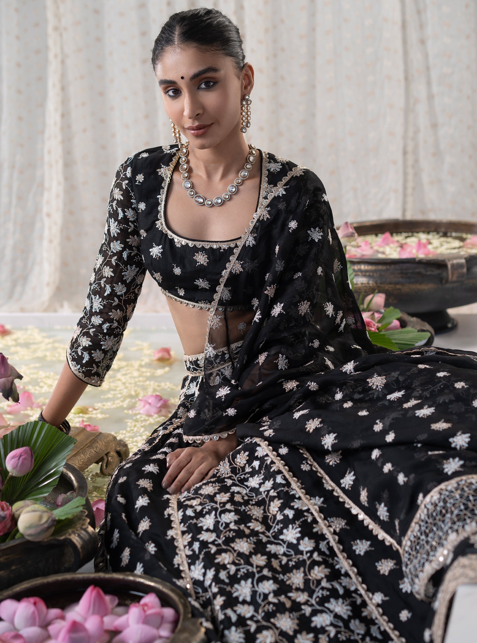 Mulmul Organza Madhvi Black Lehenga