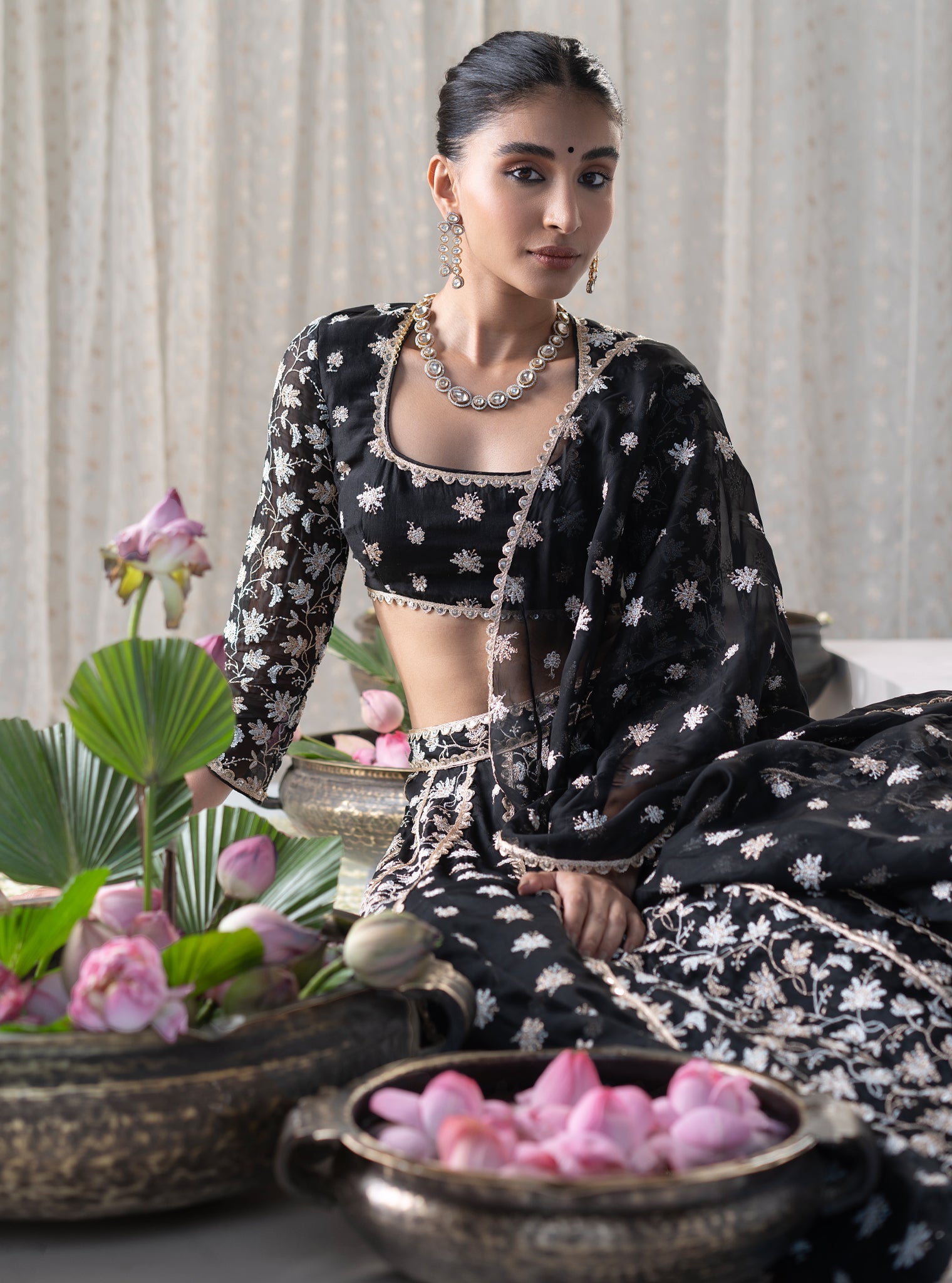 Mulmul Organza Madhvi Black Lehenga