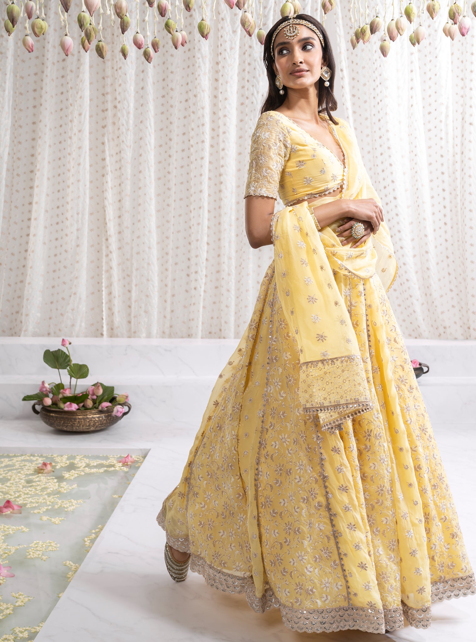 Buy Yellow Printed And Embroidered Floral Mustard & Grey Lehenga Set For  Women by Nikasha Online at Aza Fashions.