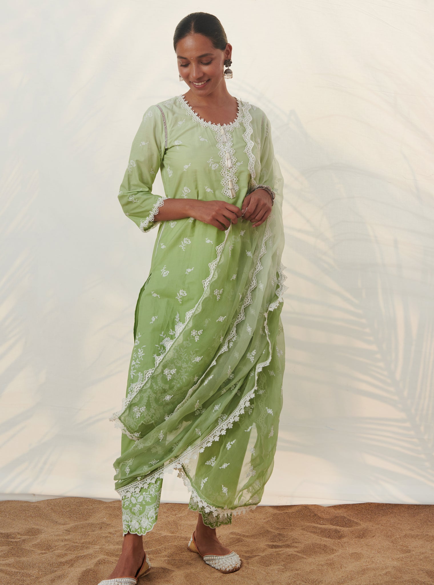 Mulmul Chiffon Saleri Green Dupatta