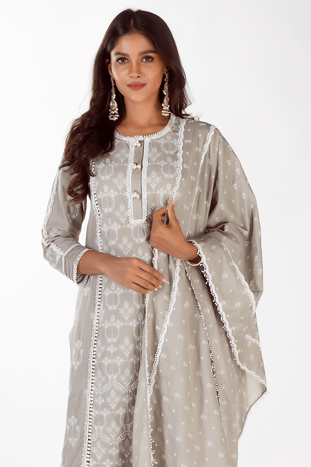 Mulmul Cotton Mae Grey Kurta With Mae Grey Pant