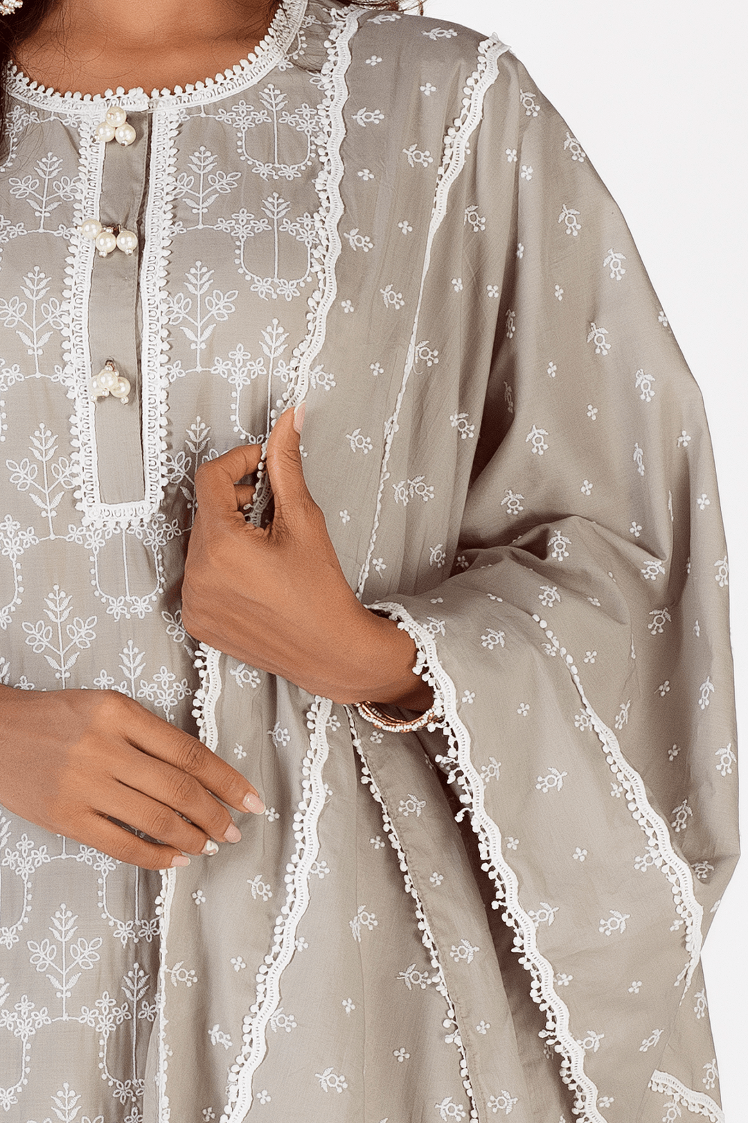 Mulmul Cotton Mae Grey Kurta With Mae Grey Pant