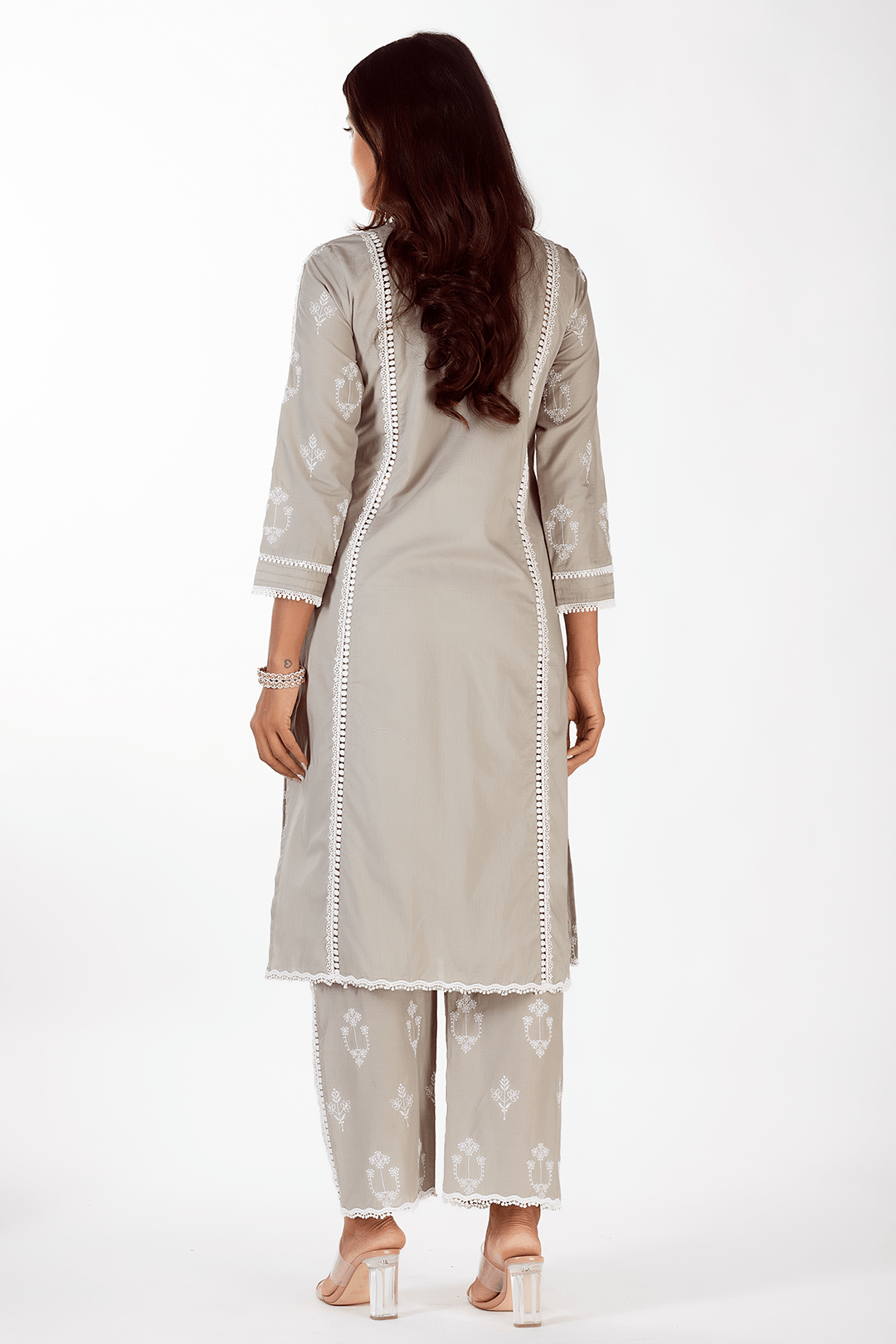 Mulmul Cotton Mae Grey Kurta With Mae Grey Pant