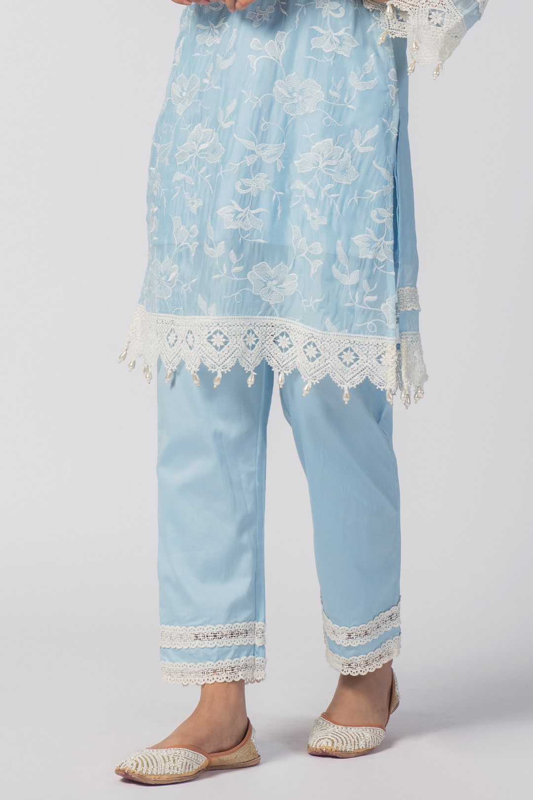 Mulmul Tencel Luxe Organza Maisy Blue Kurta With Pima Cotton Maisy Blue Pant