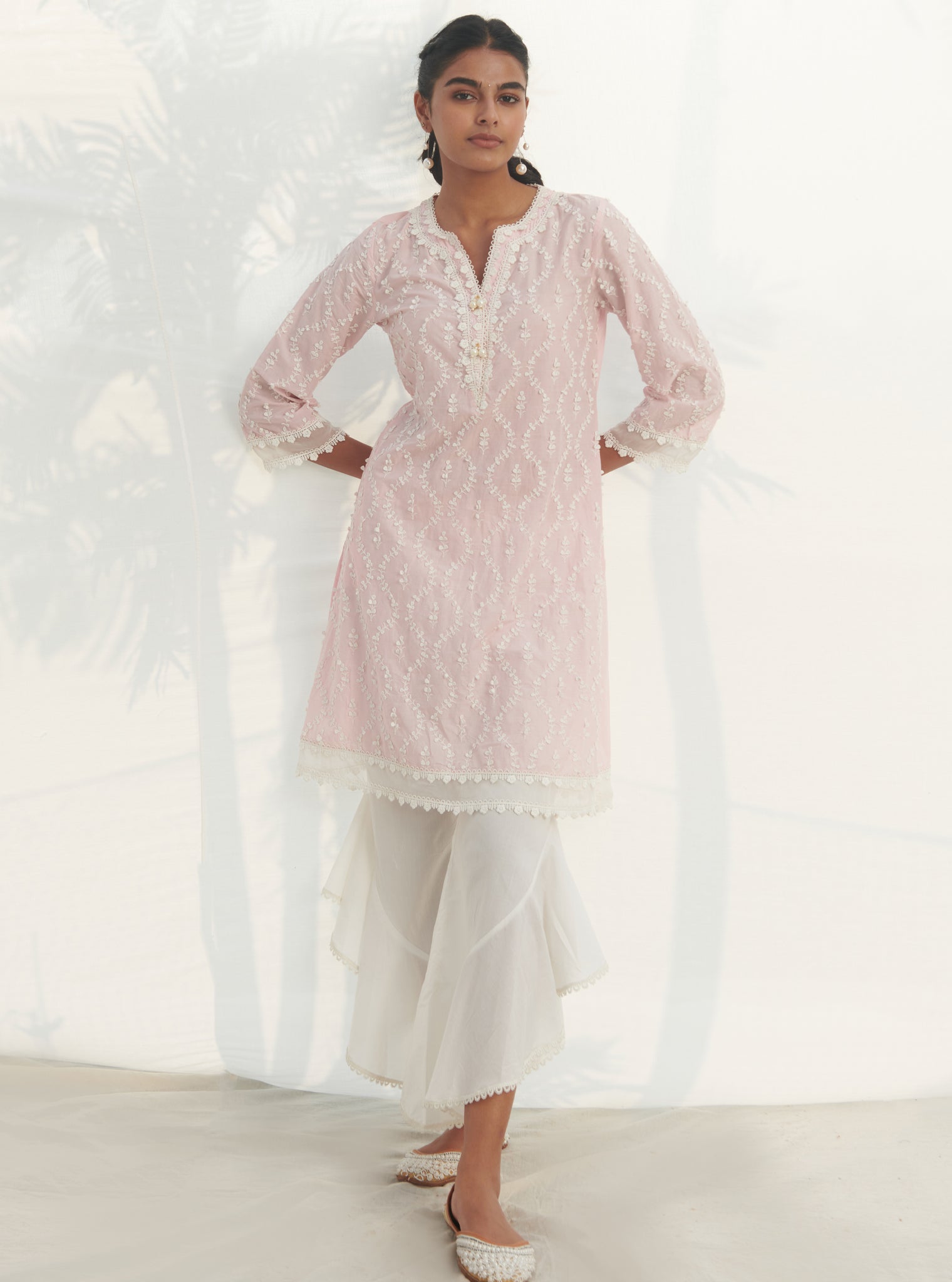 Mulmul Cotton Maneri Pink kurta