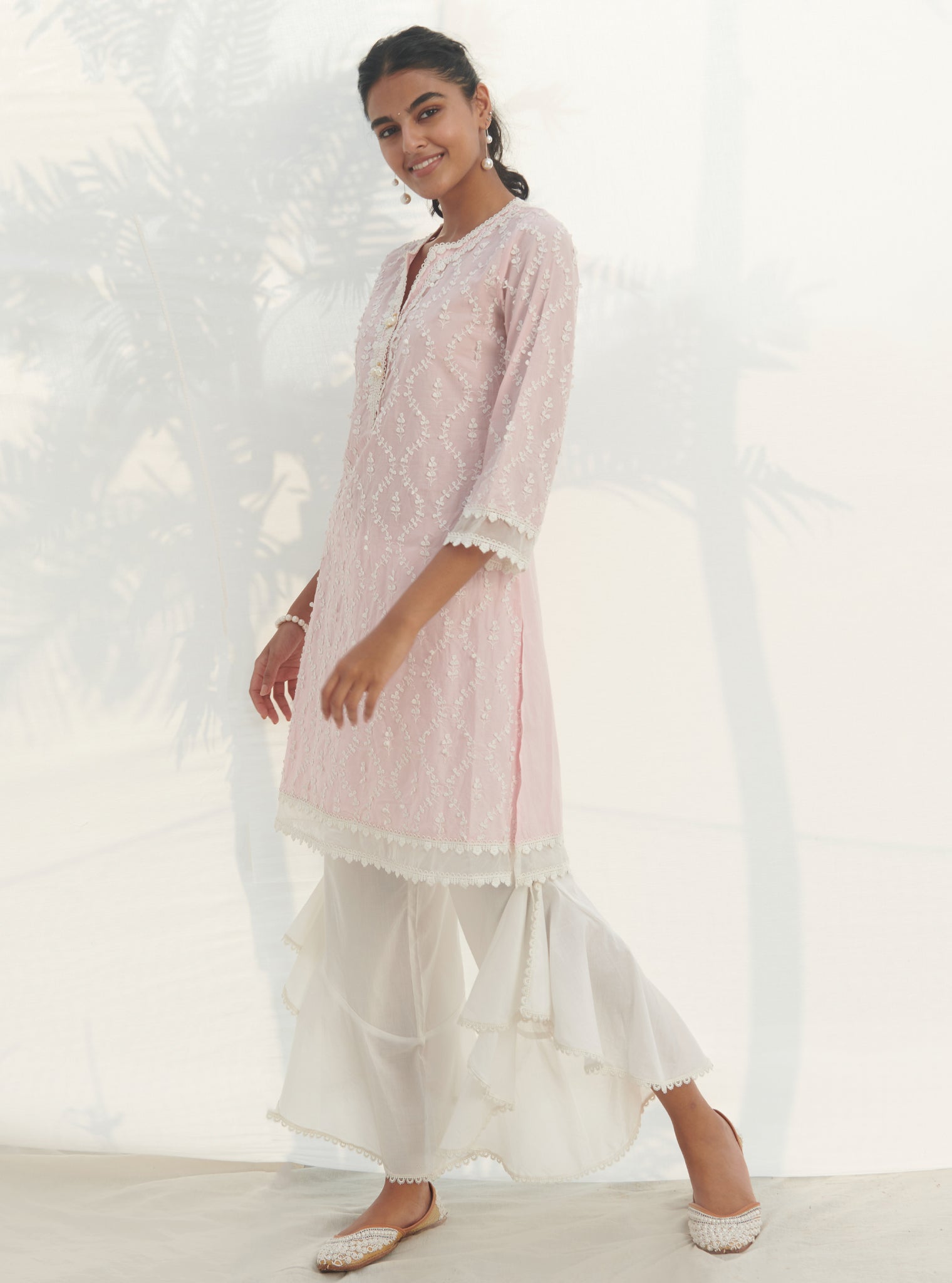 Mulmul Cotton Maneri Pink kurta