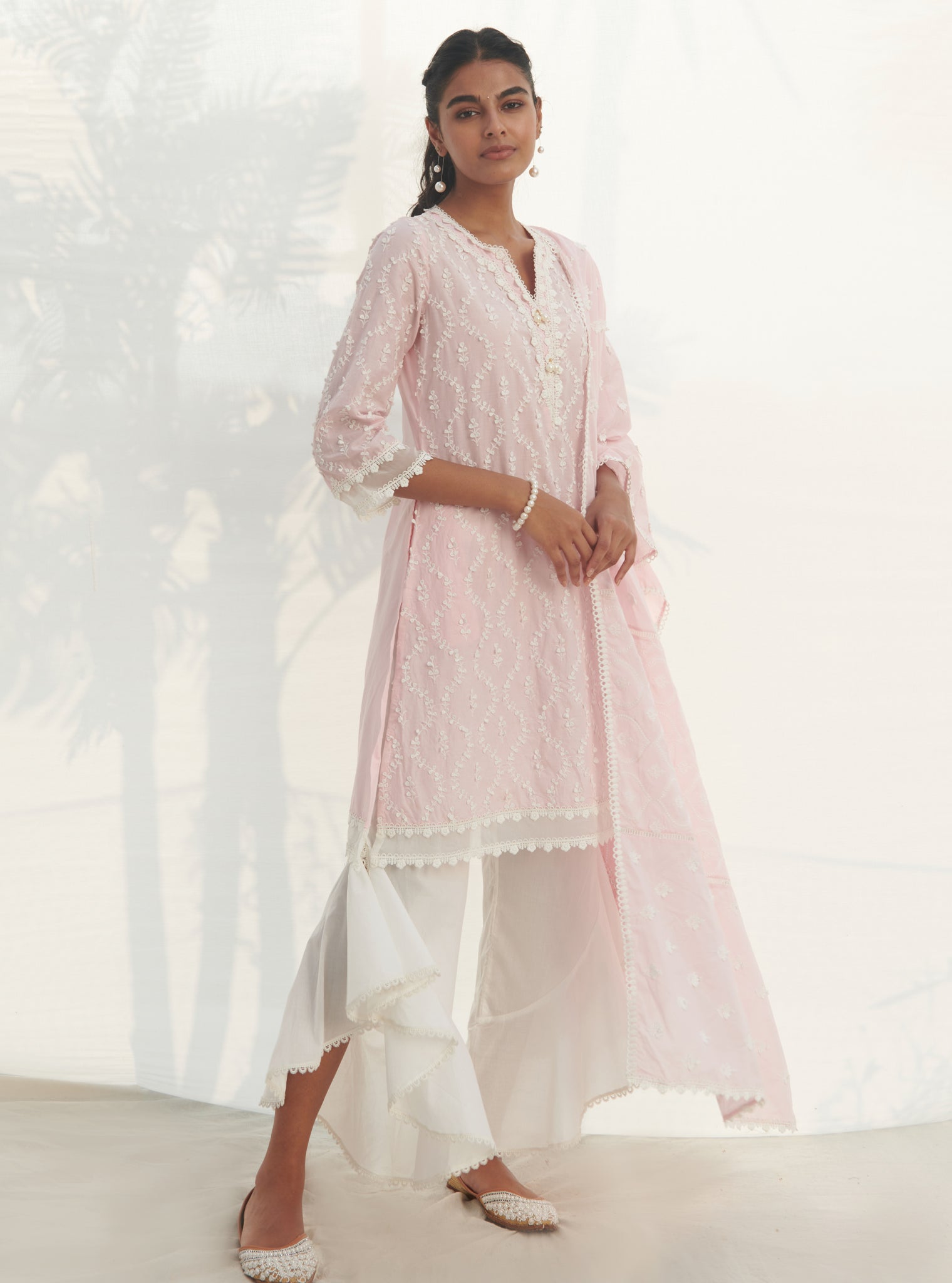 Mulmul Cotton Maneri Pink kurta