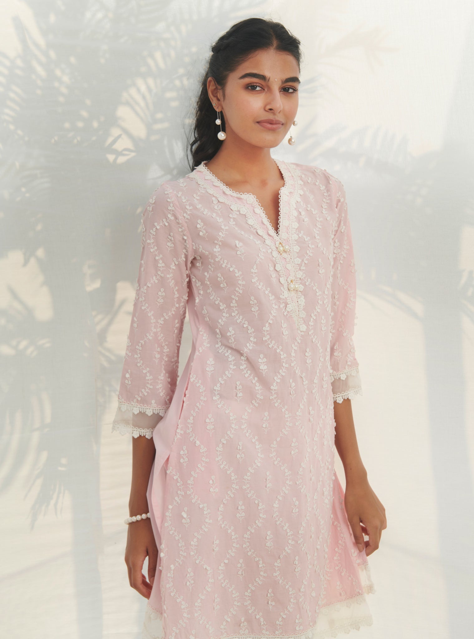 Mulmul Cotton Maneri Pink kurta