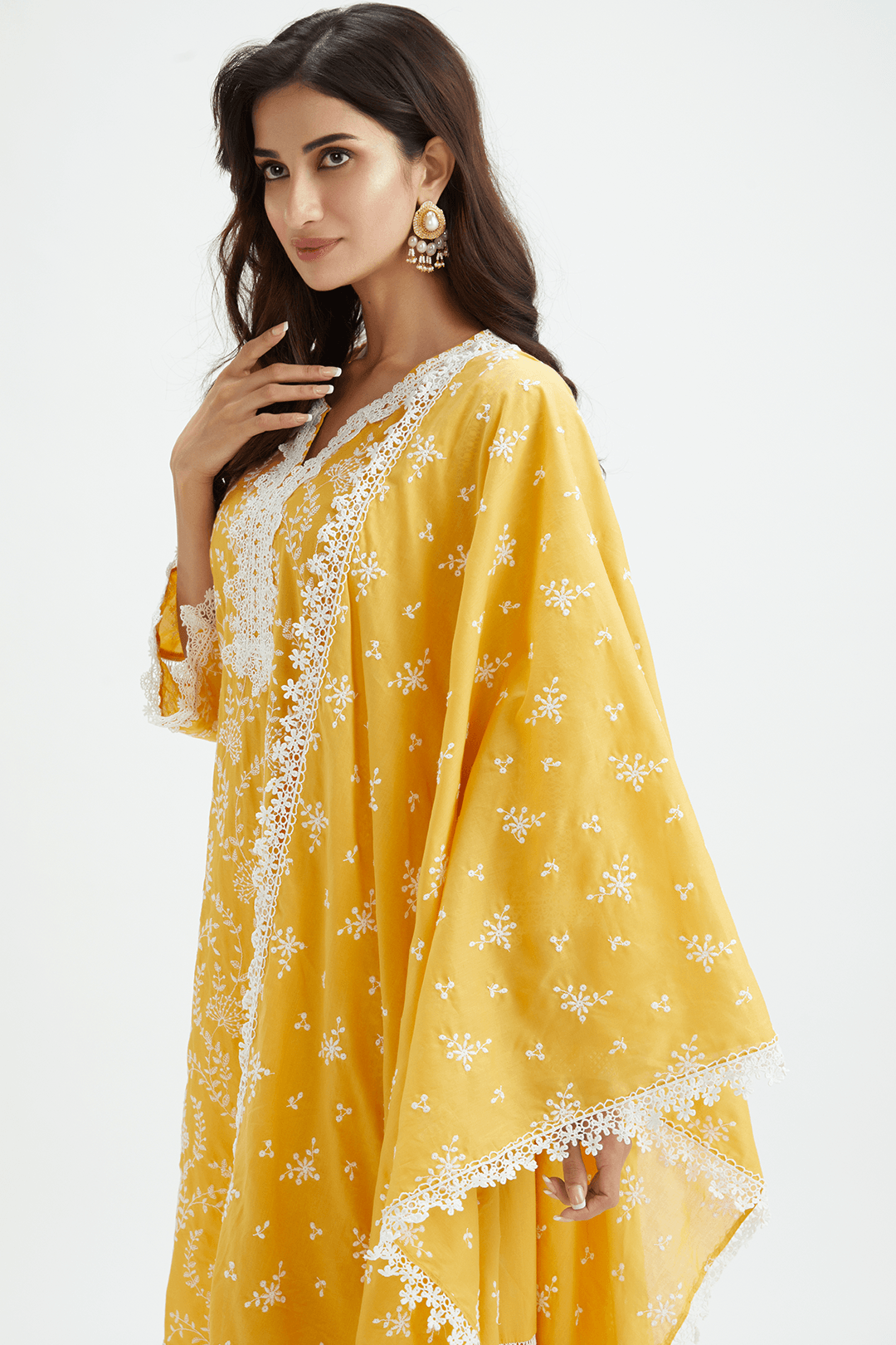 Mulmul Cotton Magpie Mustard Dupatta