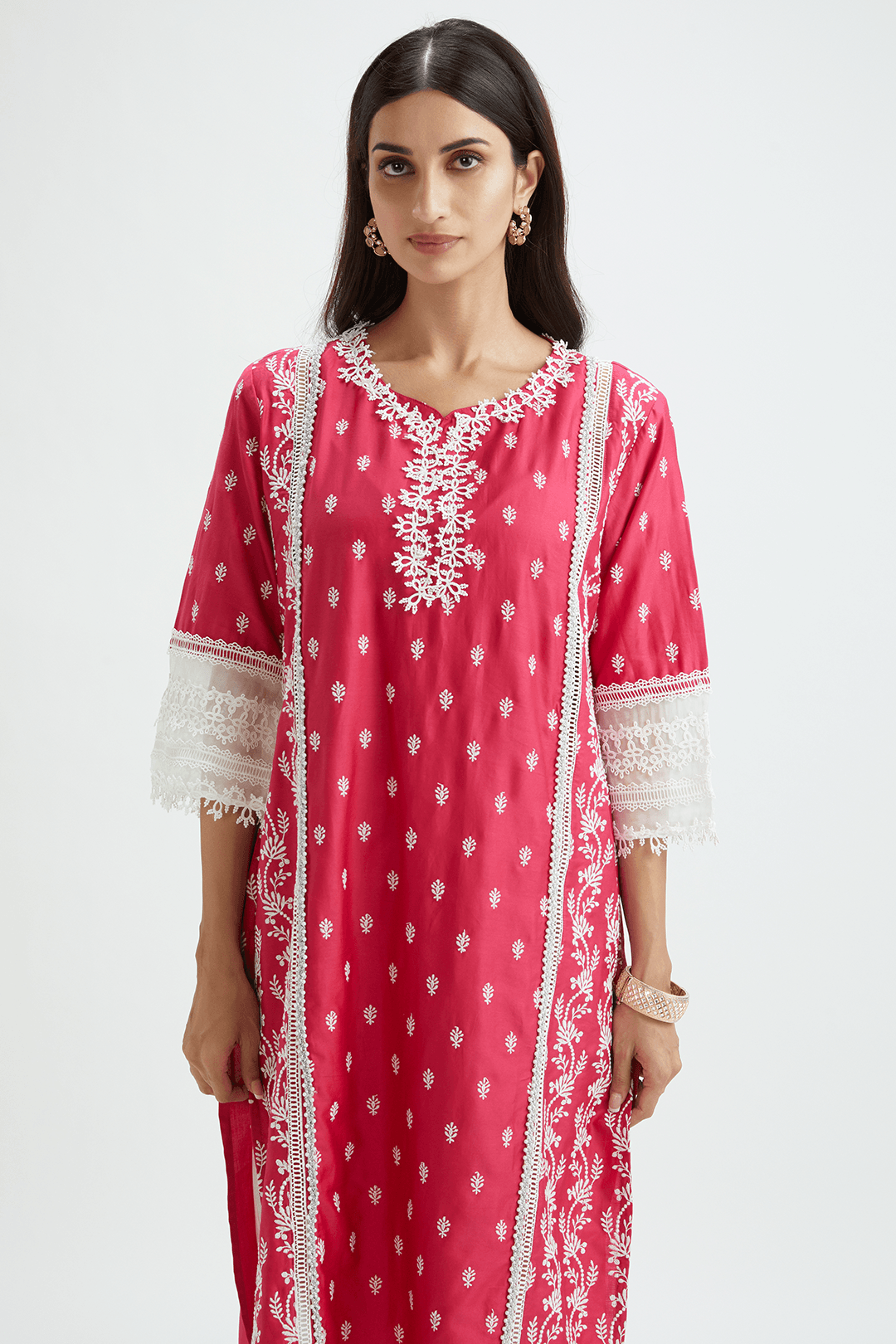 Mulmul pima satin MERRY KURTA With cotton LADDER LACE PANT