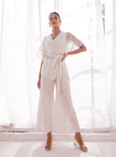 Mulmul Organza Mila White Kimono With Cotton Mila White Pant