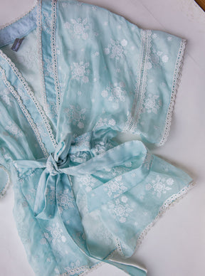 Mulmul Organza Mila Blue Kimono With Cotton Mila Blue Pant