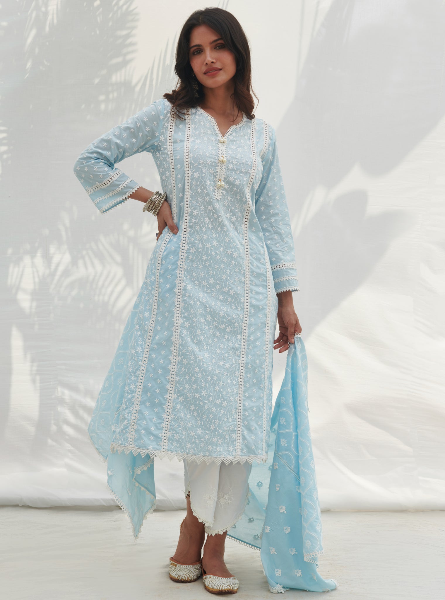 Mulmul Cotton Moira Blue kurta