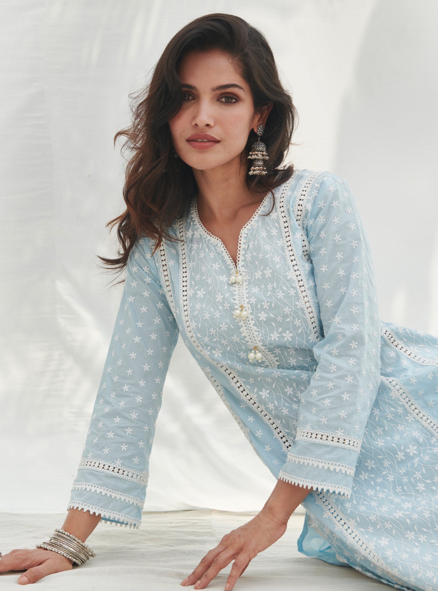 Mulmul Cotton Moira Blue kurta