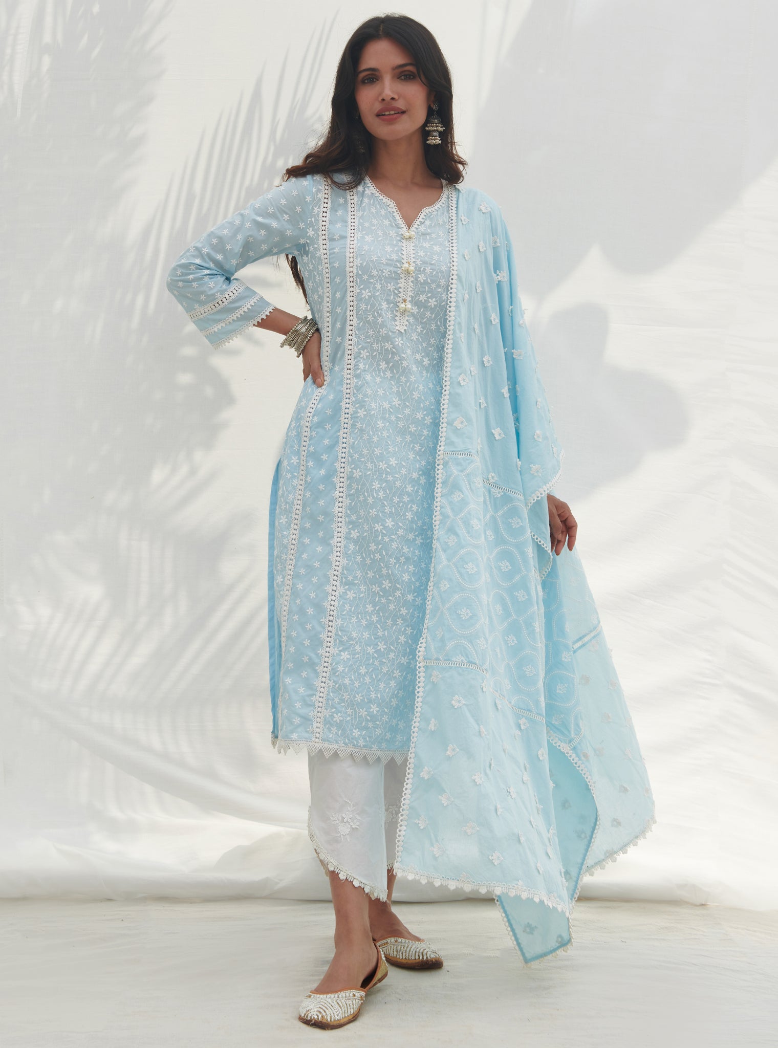 Mulmul Cotton Moira Blue kurta