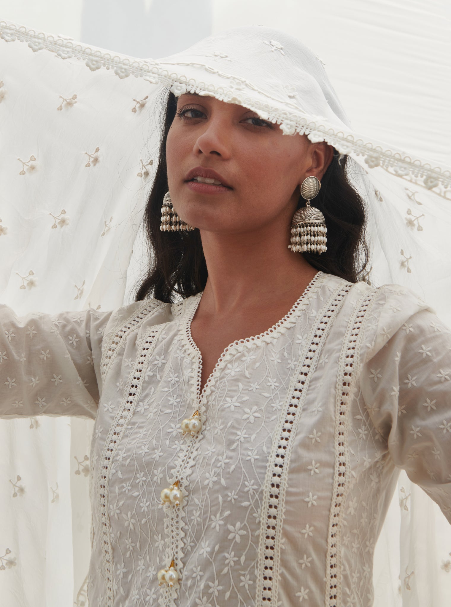 Mulmul Supima Cotton Moira White kurta