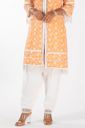 Mulmul Cotton Mollie Orange kurta With Slim Salwar