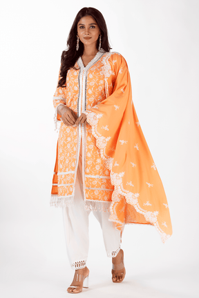 Mulmul Cotton Mollie Orange kurta With Slim Salwar