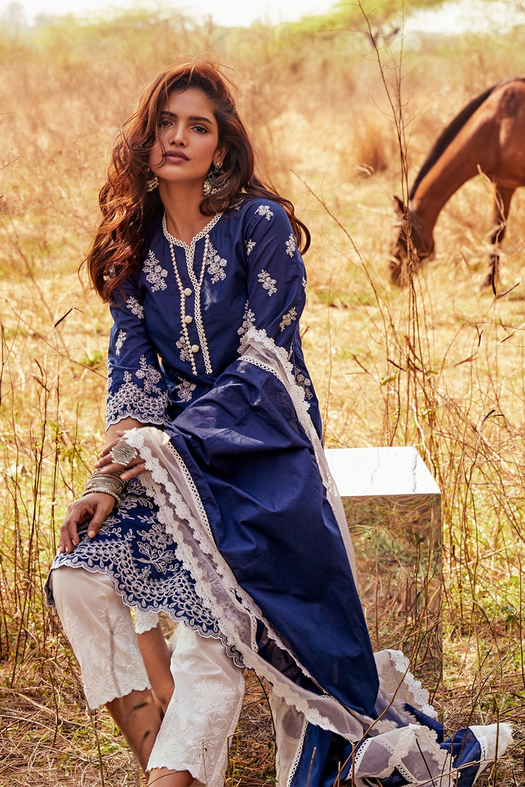 Mulmul Cotton Moon Light Navy Kurta