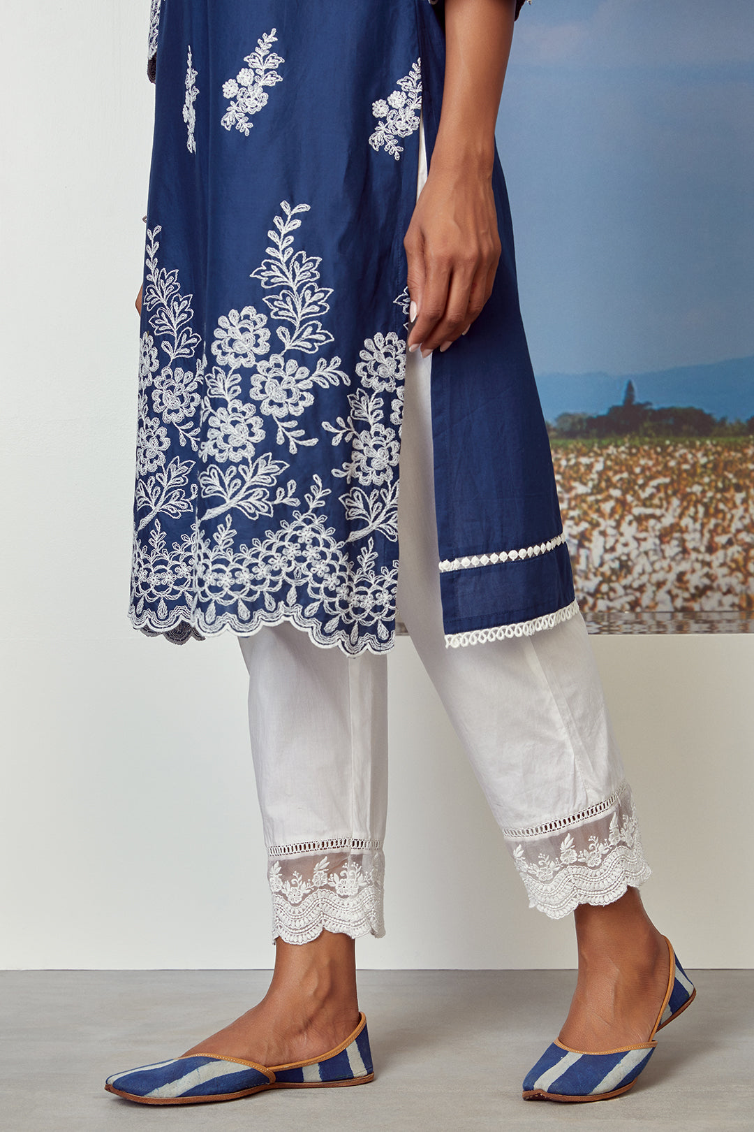 Mulmul Cotton Moon Light Navy Kurta