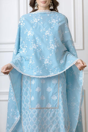 Mulmul Posey Turquoise Kurta With New Fringe pyajamas