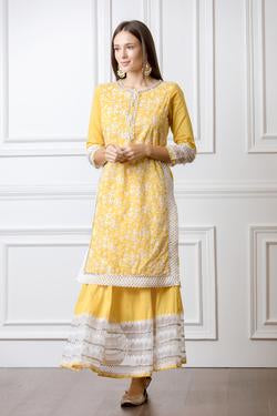 Mulmul Flora Kurta With Gota Skirt