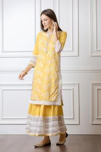 Mulmul Flora Kurta With Gota Skirt