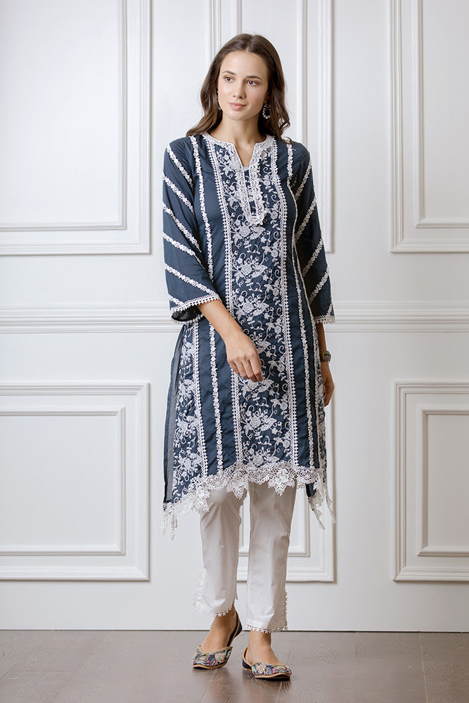 Mulmul Zinnia Kurta Navy Blue