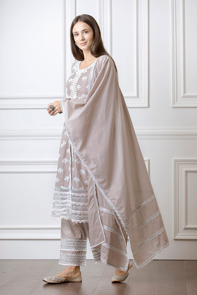 Lotus Grey Anarkali Kurta with Palazzo Set