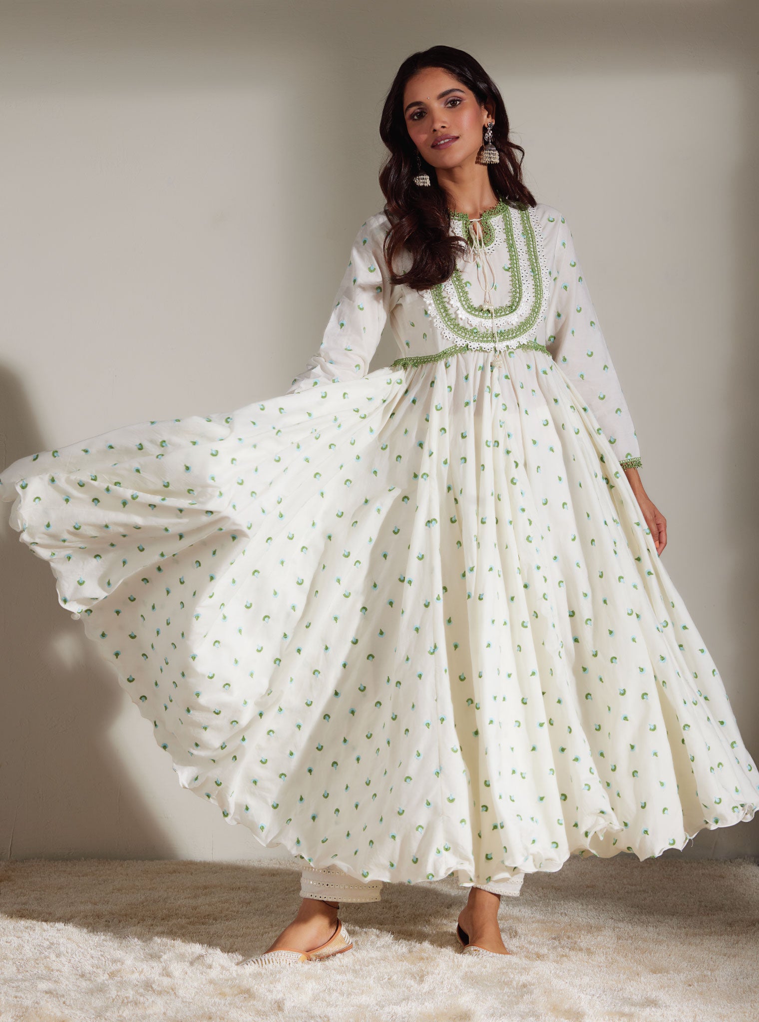 Buy Off White Anarkali Suit In Cotton With Red Floral And Zig Zag Print  Online - Kalki Fashion
