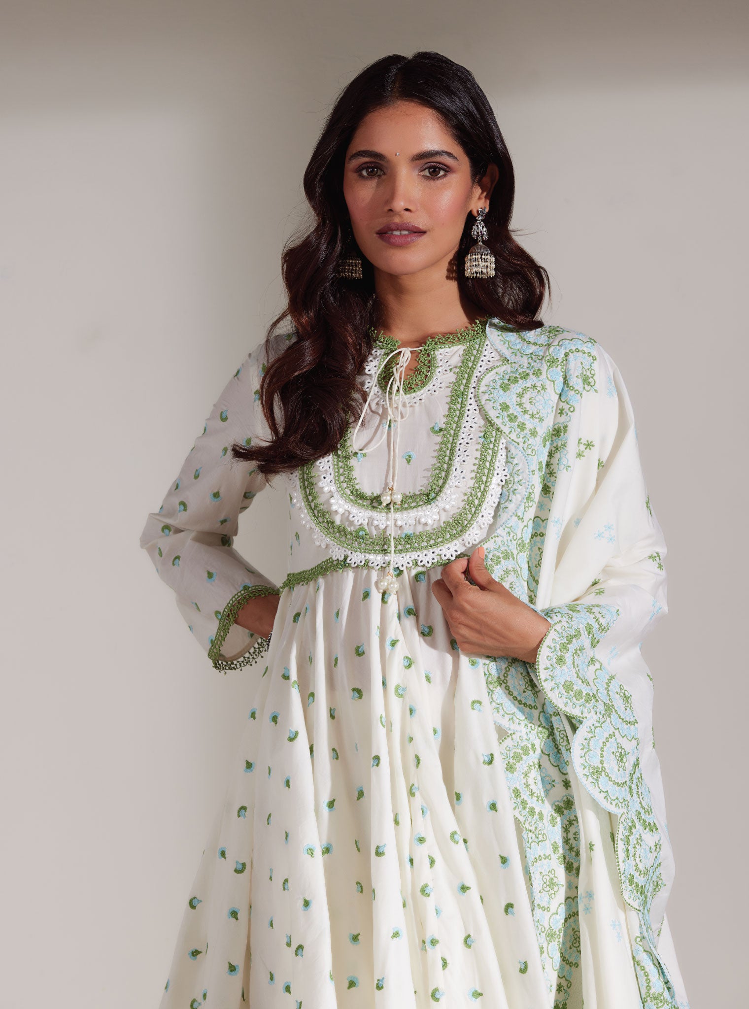Mulmul Cotton Cyane White Dupatta