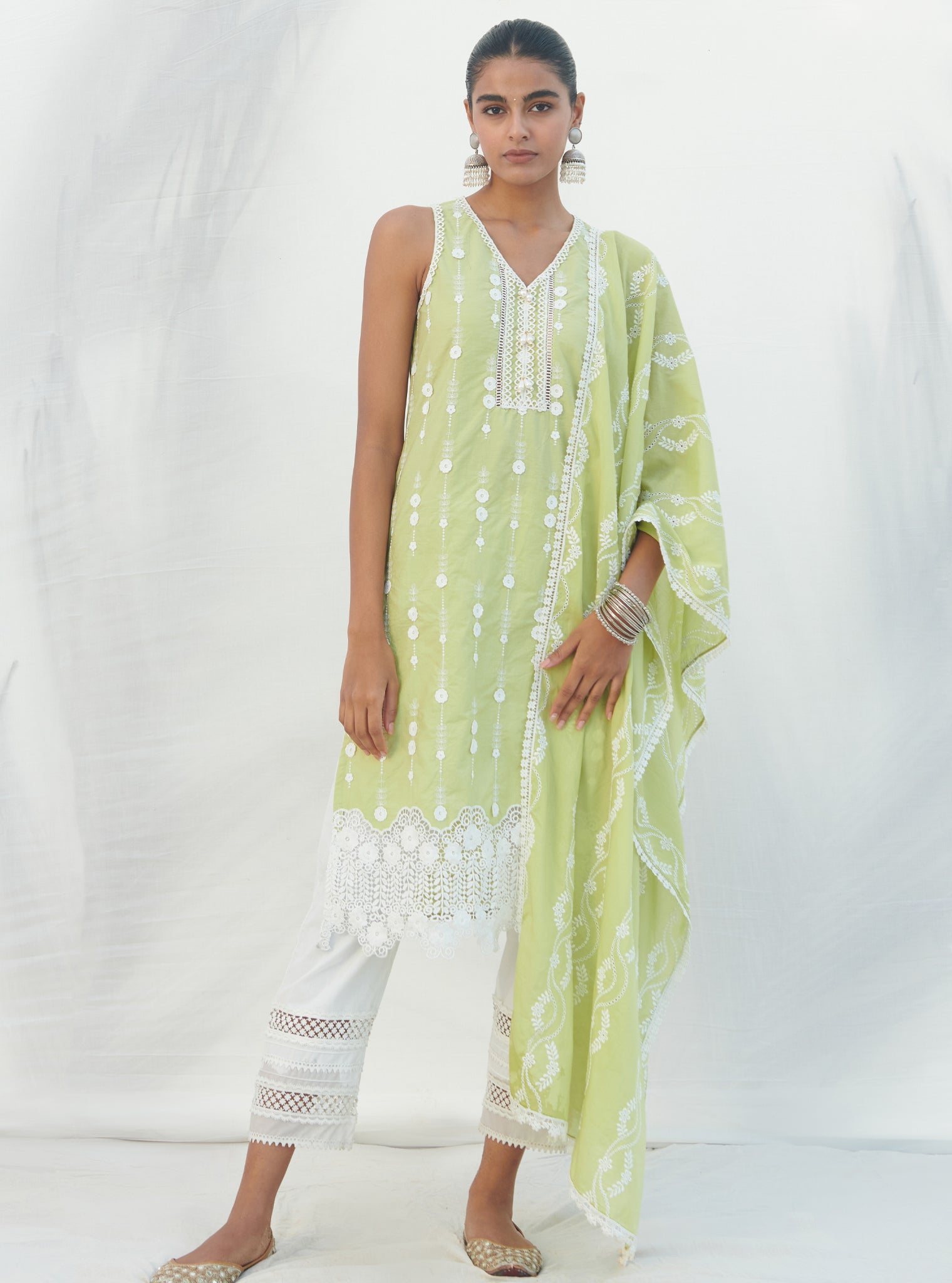 Mulmul Cotton Anashi Lime Dupatta