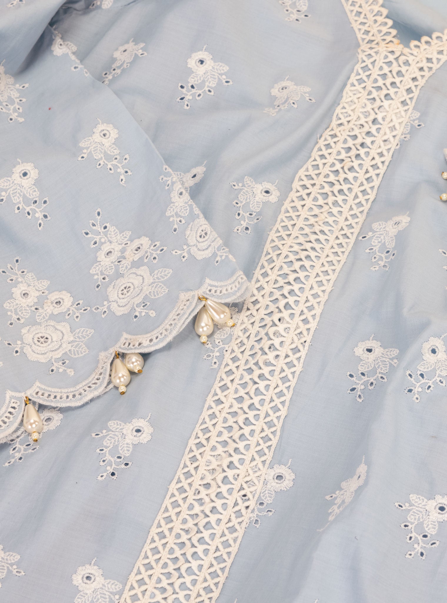 Mulmul Supima Cotton Nitoi Blue Kurta