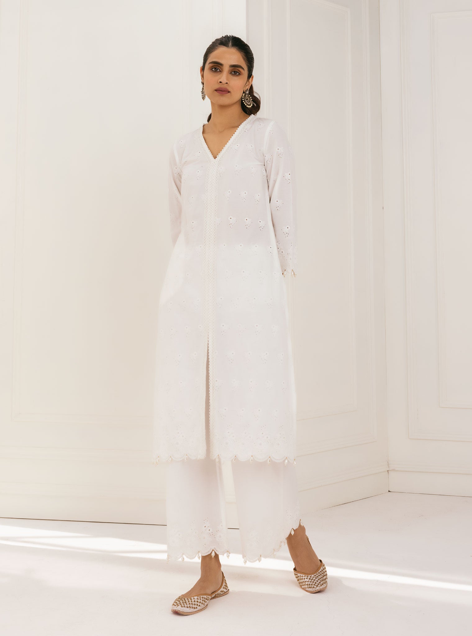 Mulmul Cotton Nitoi White Palazzo
