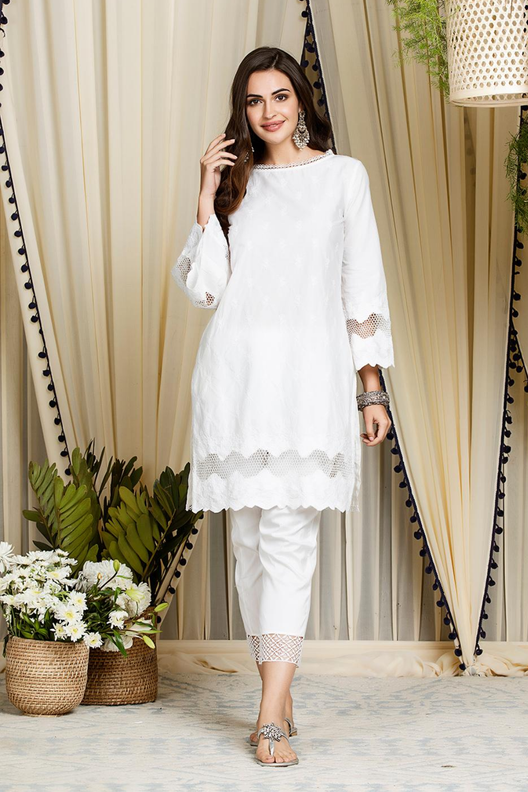 White Party Wear Cotton Gown With Koti | Latest Kurti Designs